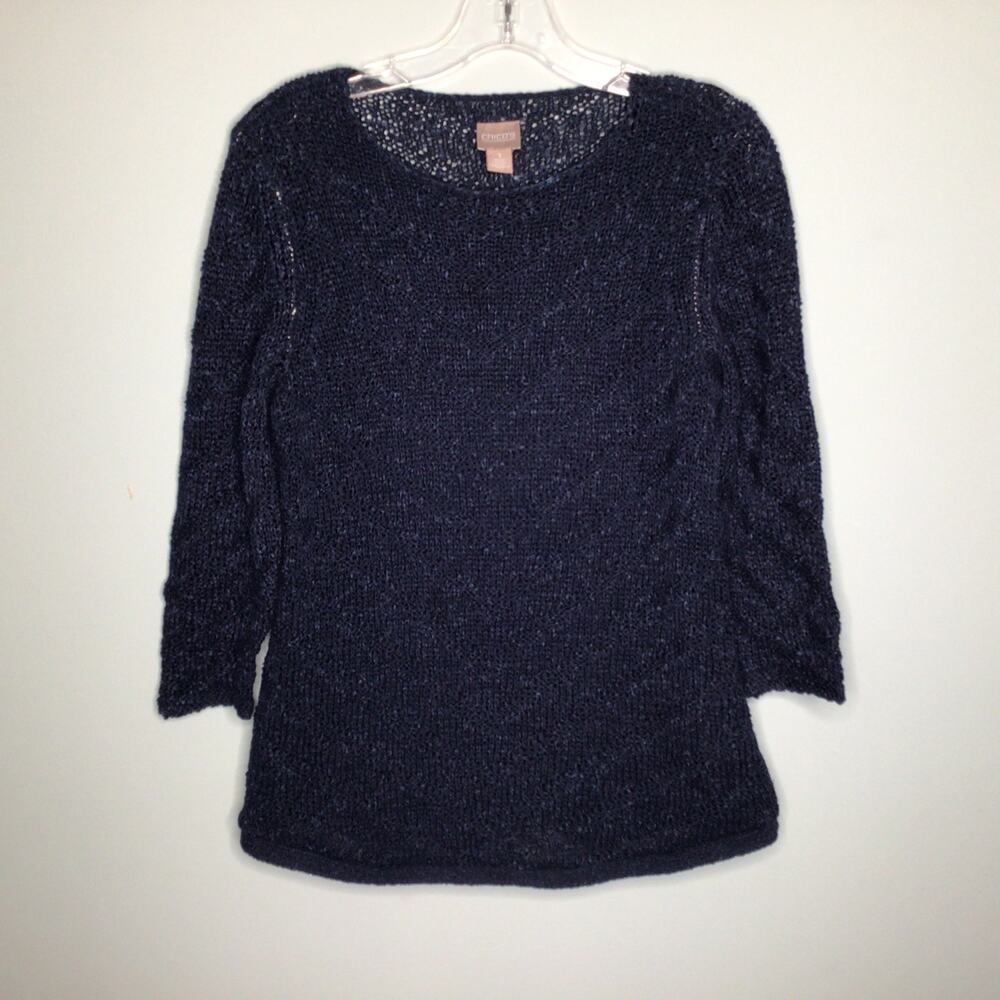 Chico's Open Knit Navy Sweater Sz 1 or M
